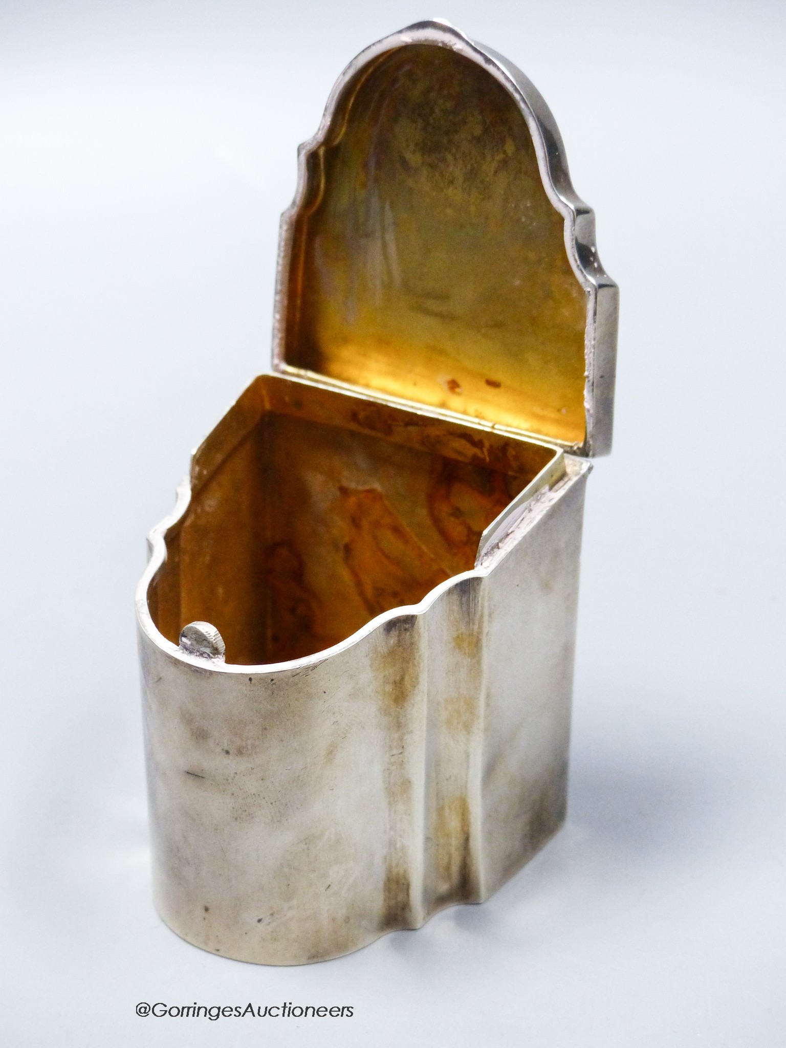 A George VI novelty silver tea caddy, modelled as a knife box, Adie Brothers, Birmingham, 1937, 74mm, 5oz.